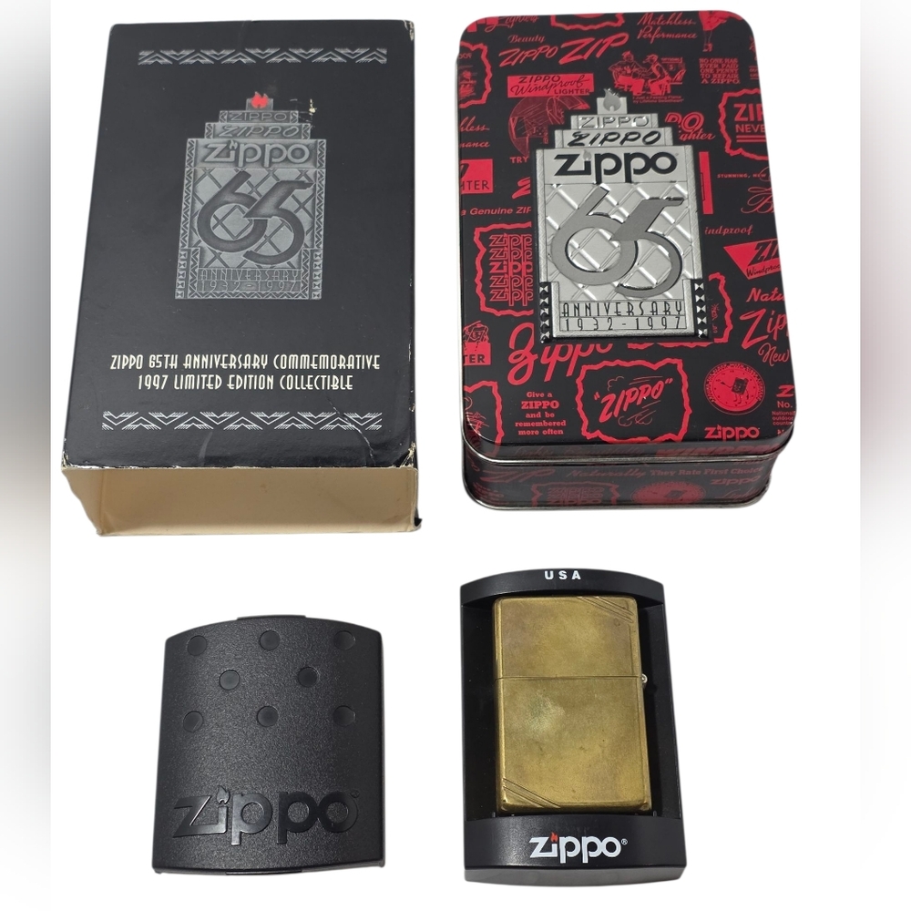 Zippo Vintage Solid Brass With 65th Anniversary Tin Box ONLY